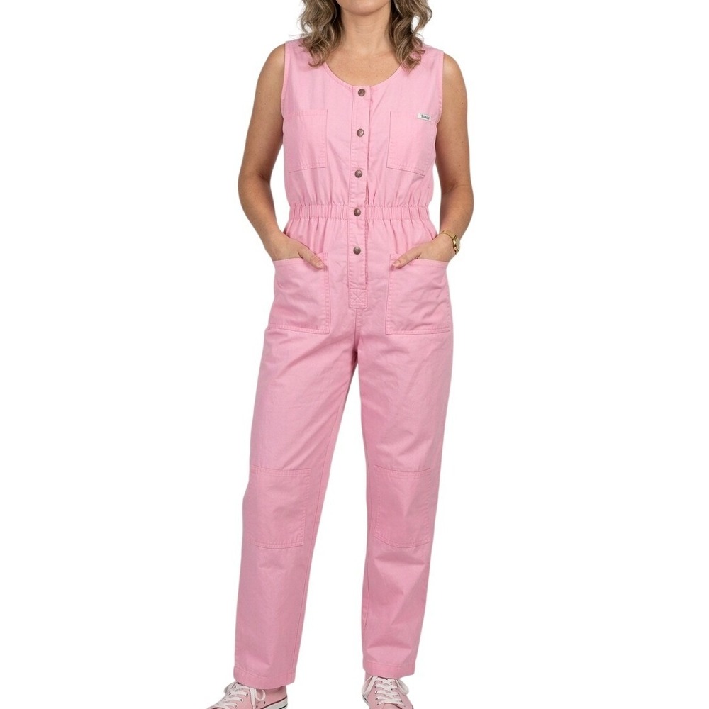 VTG Ideas 1980s Pink Sleeveless Utility Jumpsuit Snap Front Size‎ Large Pockets!